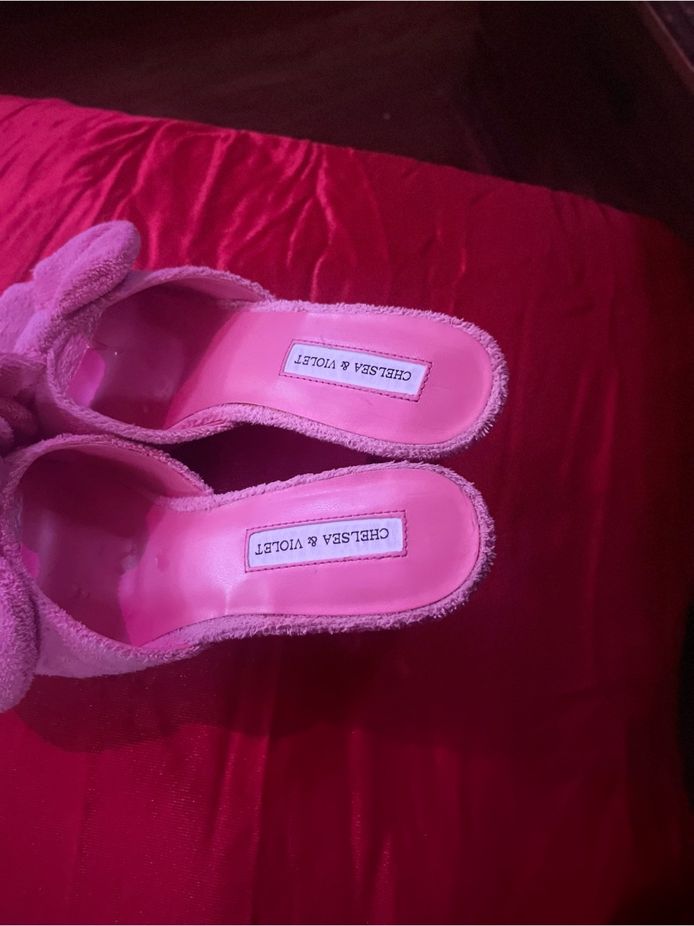 Chelsea & Violet Pink Fuzzy Bow Slide Sandals - Picture 5 of 5